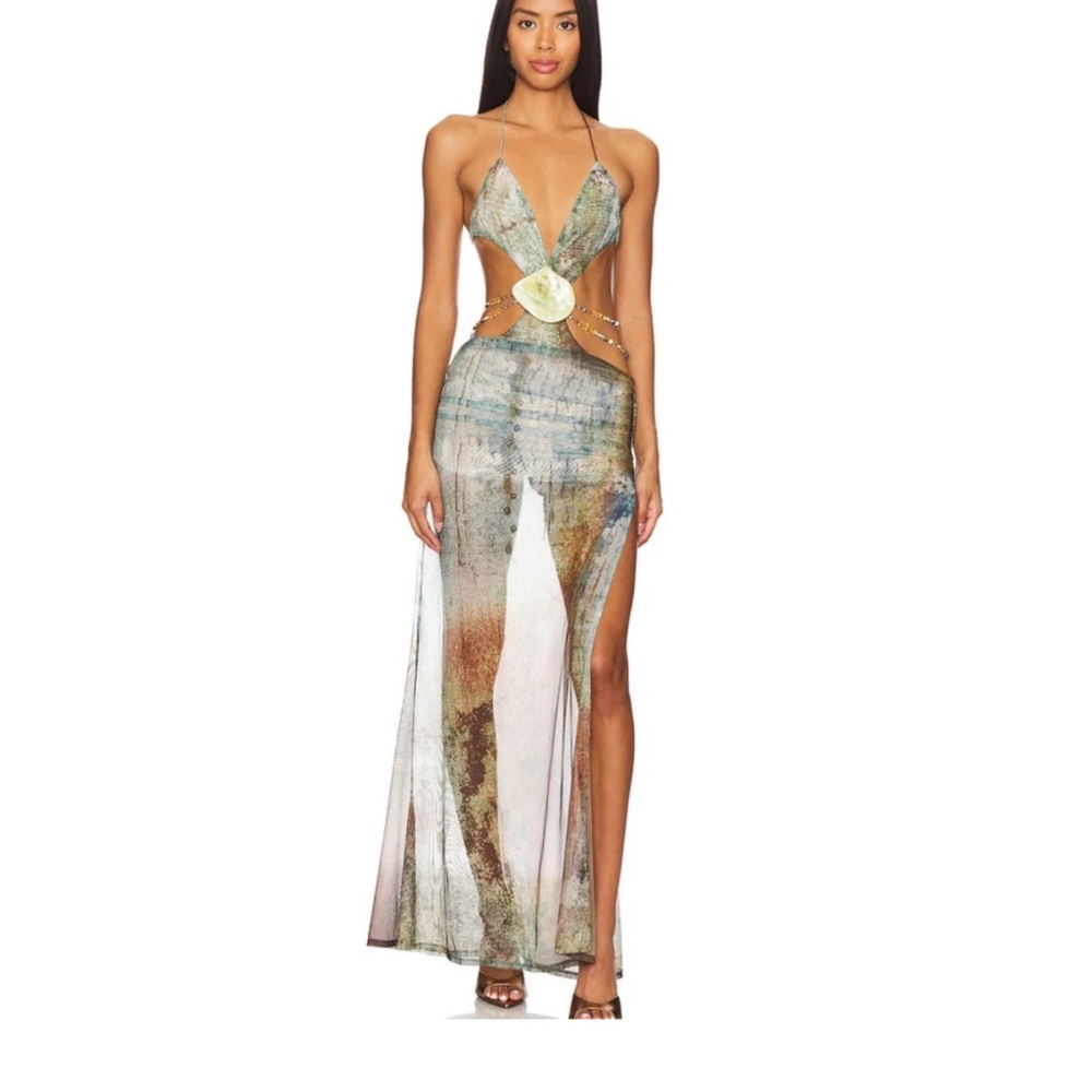 Jaded London Vida Backless Maxi Dress With Shell Trim in Marine